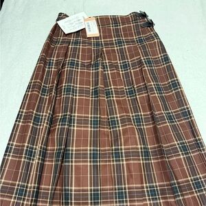 Elegant Brown Plaid A-Line Skirt
